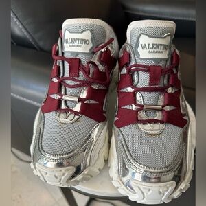 Valentino Garavani Silver and Burgundy Sneakers